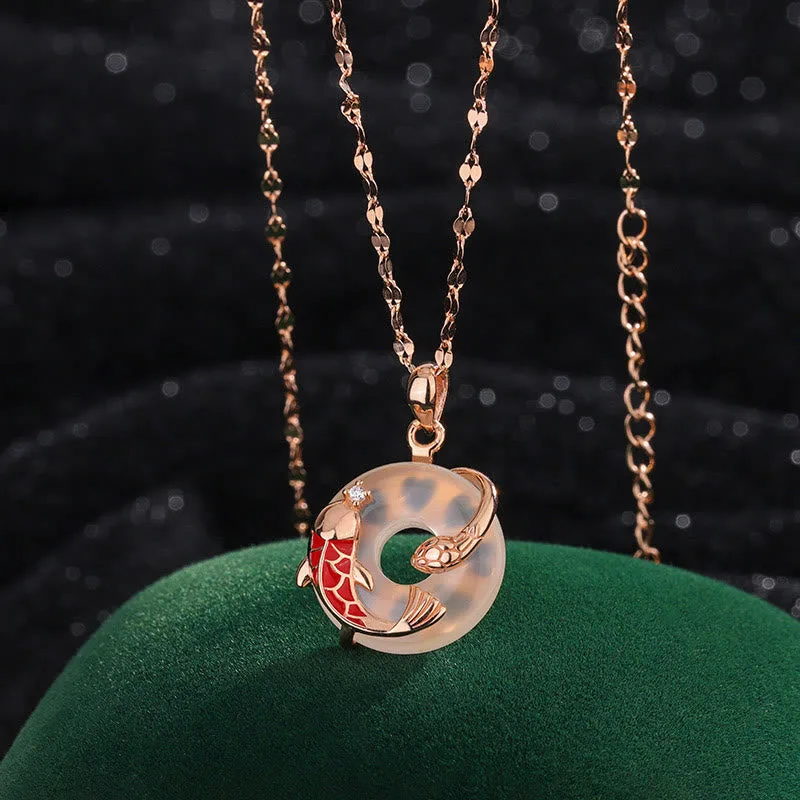 Mythstone - Chalcedony Peace Buckle 999 Sterling Silver Koi Fish Year Of The Snake Positive Necklace Pendant - Image 13