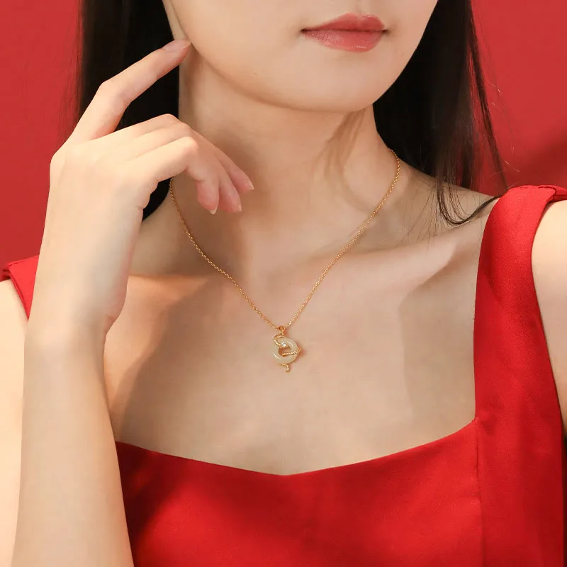Mythstone Natural Hetian Jade 925 Sterling Silver Year Of The Snake Peace Buckle Luck Necklace Pendant - Image 10