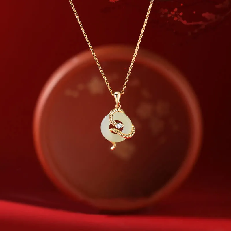 Mythstone Natural Hetian Jade 925 Sterling Silver Year Of The Snake Peace Buckle Luck Necklace Pendant - Image 3