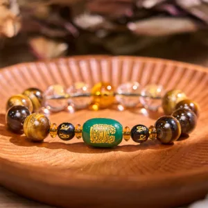 Mythstone Chinese Zodiac Tiger Eye White Crystal Courage Bracelet