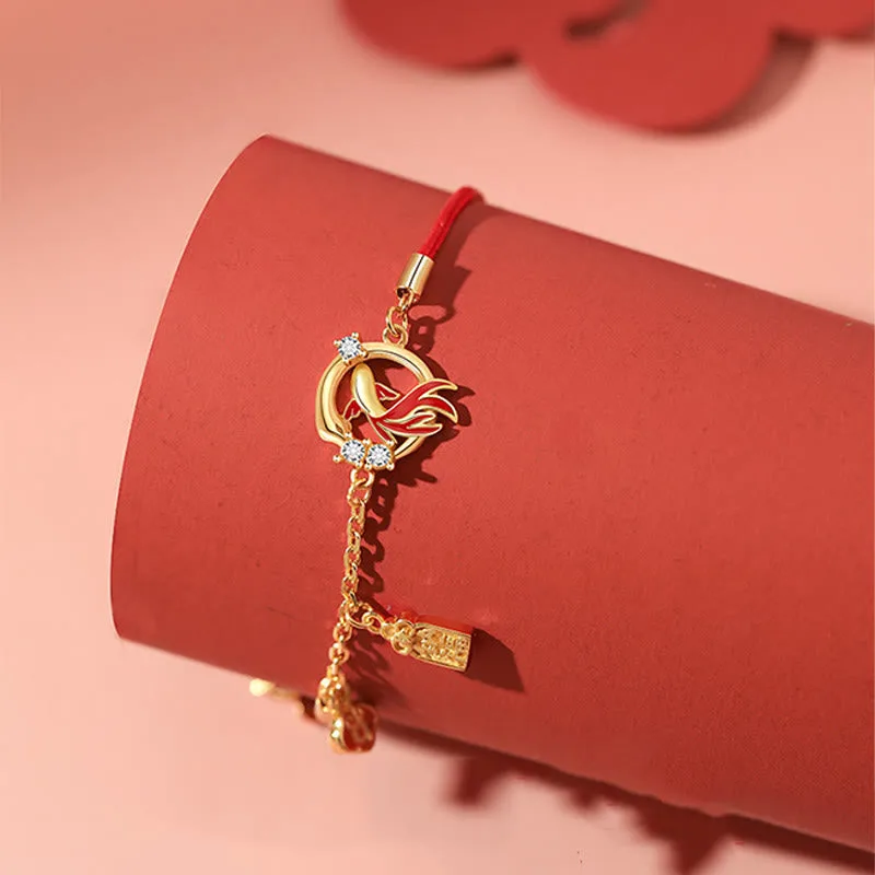 Mythstone Red String 925 Sterling Silver Copper Coin Koi Fish Year Of The Snake Luck Bracelet - Image 4