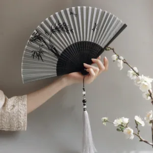 Mythstone Ink Bamboo Polyester Handheld Bamboo Folding Fan