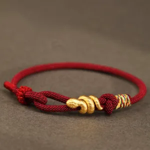 Mythstone 999 Gold Year of the Snake Design Handmade Luck ProtectionRope Braided Bracelet
