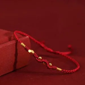 Mythstone 999 Gold Year of the Snake Mini Gold Bead Handmade Luck ProtectionBraided Bracelet
