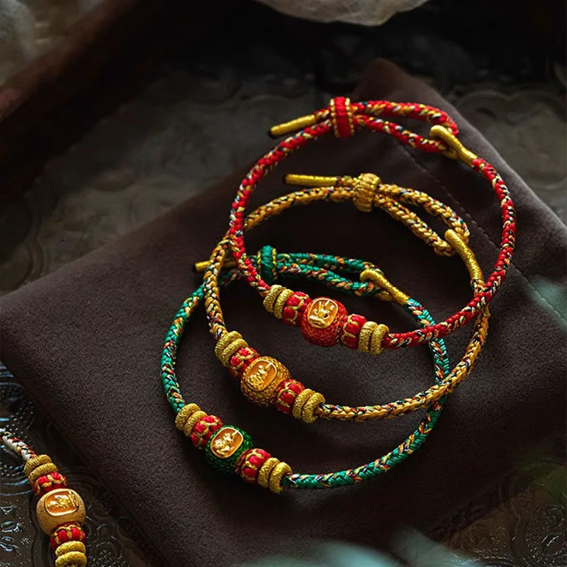 Mythstone 999 Gold Chinese Zodiac Natal Buddha Year of the Snake Luck Handcrafted Rope Bracelet - Image 2
