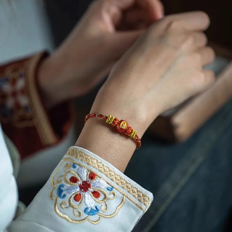 Mythstone 999 Gold Chinese Zodiac Natal Buddha Year of the Snake Luck Handcrafted Rope Bracelet - Image 9