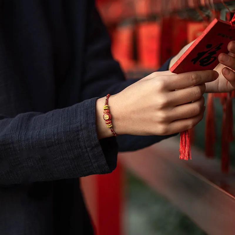 Mythstone 999 Gold Chinese Zodiac Natal Buddha Year of the Snake Luck Handcrafted Rope Bracelet - Image 8