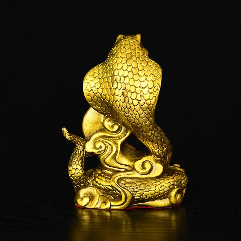 Mythstone Year Of The Snake Fu Character Auspicious Clouds Fortune Brass Home Statue Decoration - Image 4