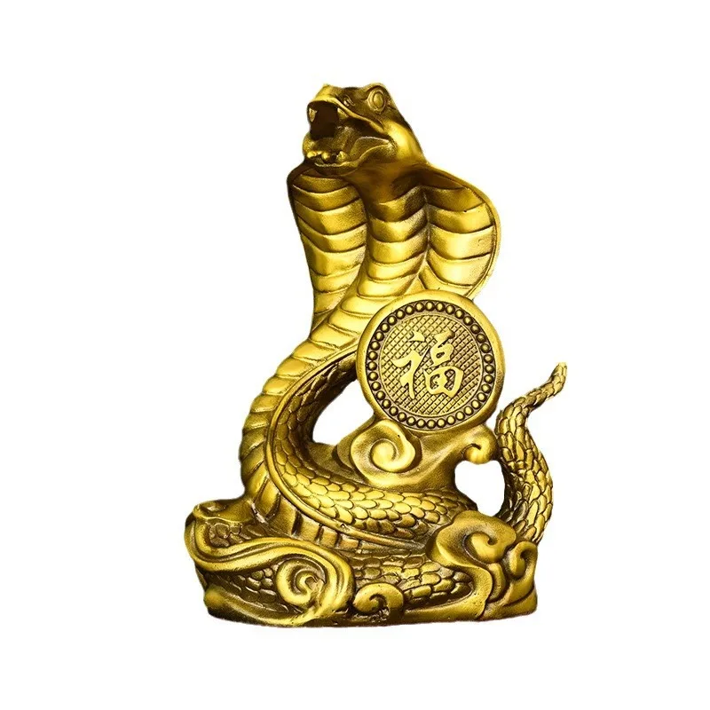 Mythstone Year Of The Snake Fu Character Auspicious Clouds Fortune Brass Home Statue Decoration - Image 11