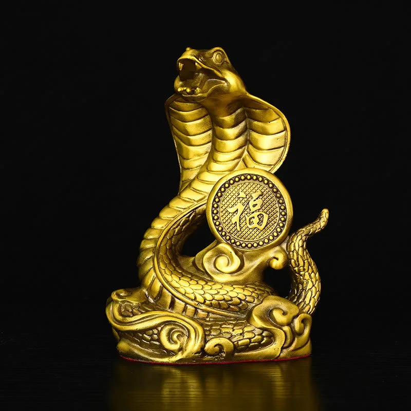 Mythstone Year Of The Snake Fu Character Auspicious Clouds Fortune Brass Home Statue Decoration - Image 2