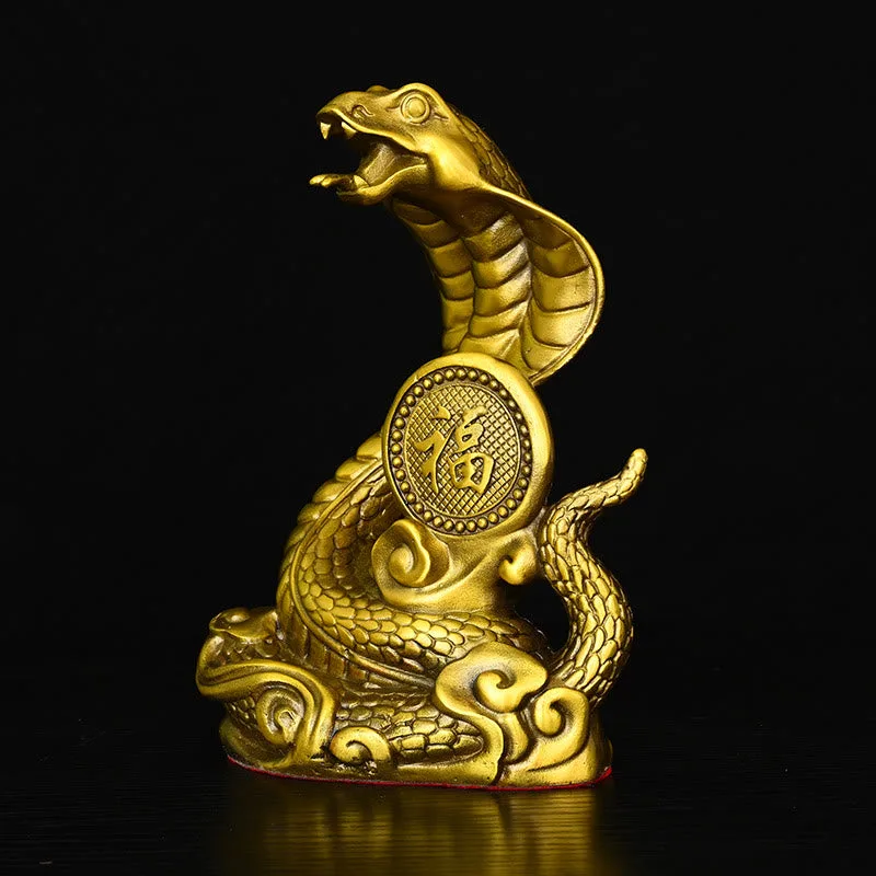 Mythstone Year Of The Snake Fu Character Auspicious Clouds Fortune Brass Home Statue Decoration - Image 5