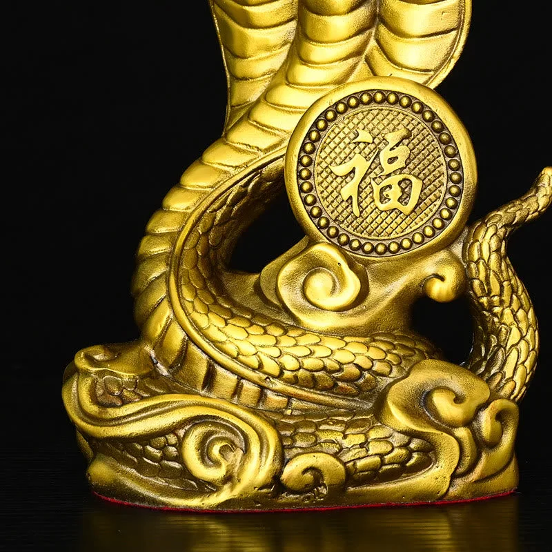 Mythstone Year Of The Snake Fu Character Auspicious Clouds Fortune Brass Home Statue Decoration - Image 10