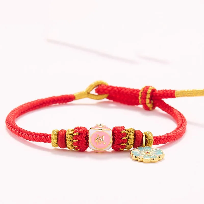Mythstone Red String Gold Plated Copper Peach Blossom Yi Fan Feng Shun Protection Braided Bracelet - Image 8