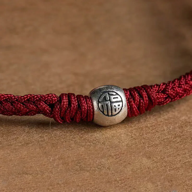 Mythstone Handmade String 925 Sterling Silver Fu Bead Braided Fortune Bracelet - Image 9
