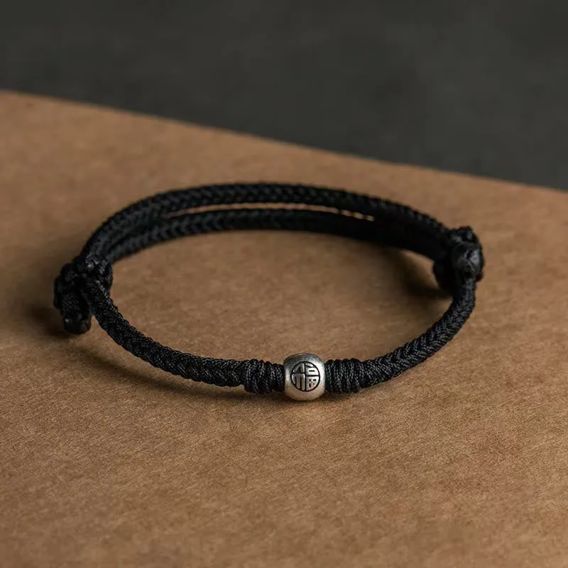 Mythstone Handmade String 925 Sterling Silver Fu Bead Braided Fortune Bracelet - Image 13