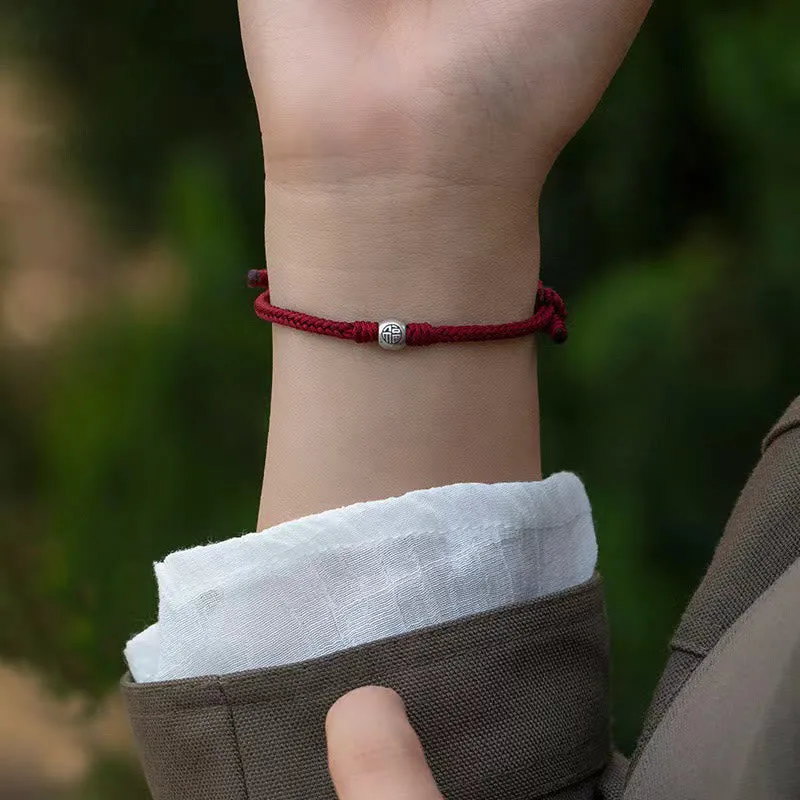 Mythstone Handmade String 925 Sterling Silver Fu Bead Braided Fortune Bracelet - Image 5
