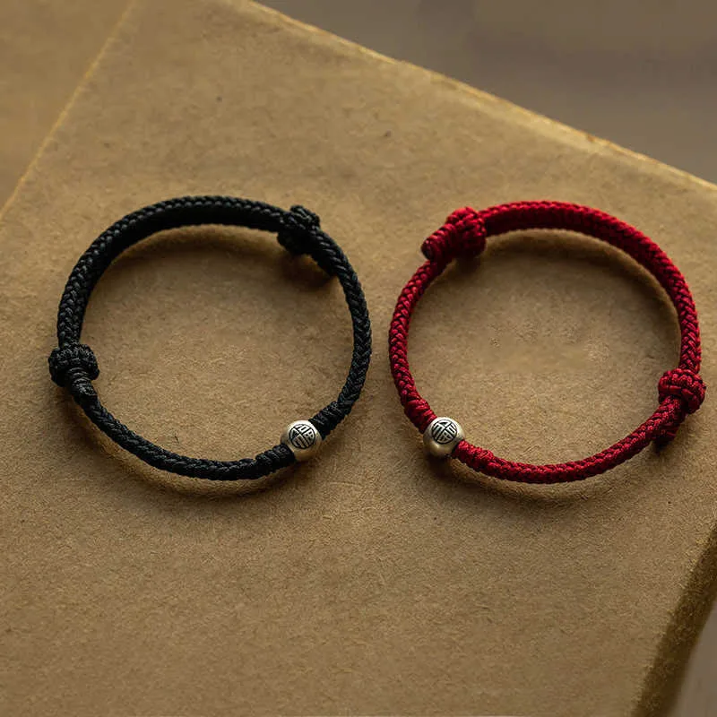 Mythstone Handmade String 925 Sterling Silver Fu Bead Braided Fortune Bracelet - Image 2