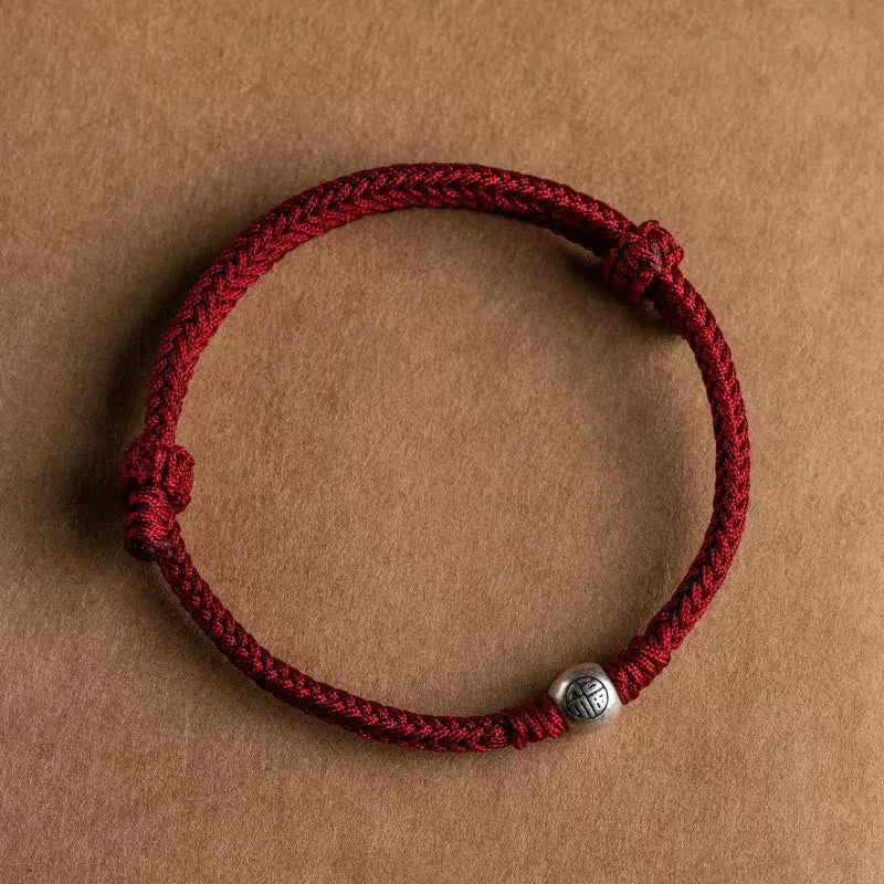 Mythstone Handmade String 925 Sterling Silver Fu Bead Braided Fortune Bracelet - Image 3