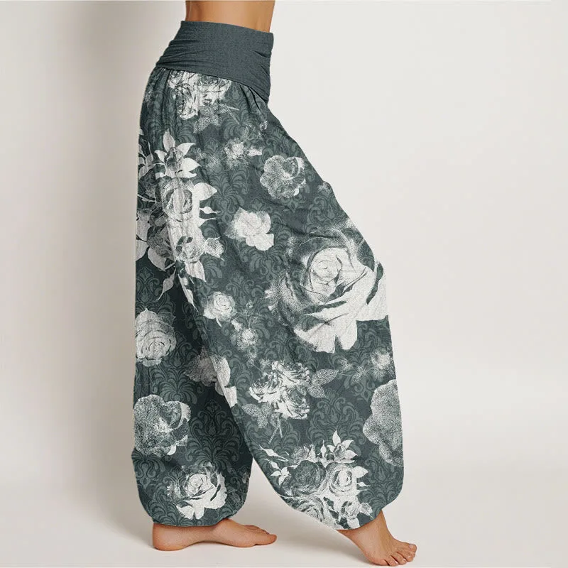 Mythstone Casual White Roses Women's Elastic Waist Harem Pants - Image 7