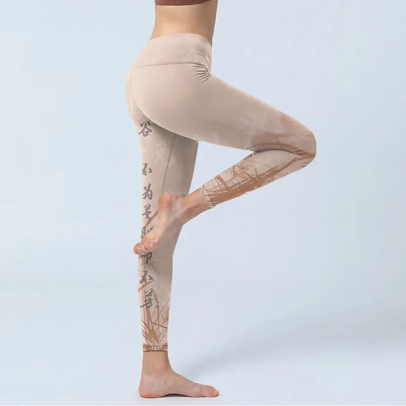 Mythstone Calligraphy Orchid Print Gym Leggings Women's Yoga Pants - Image 4