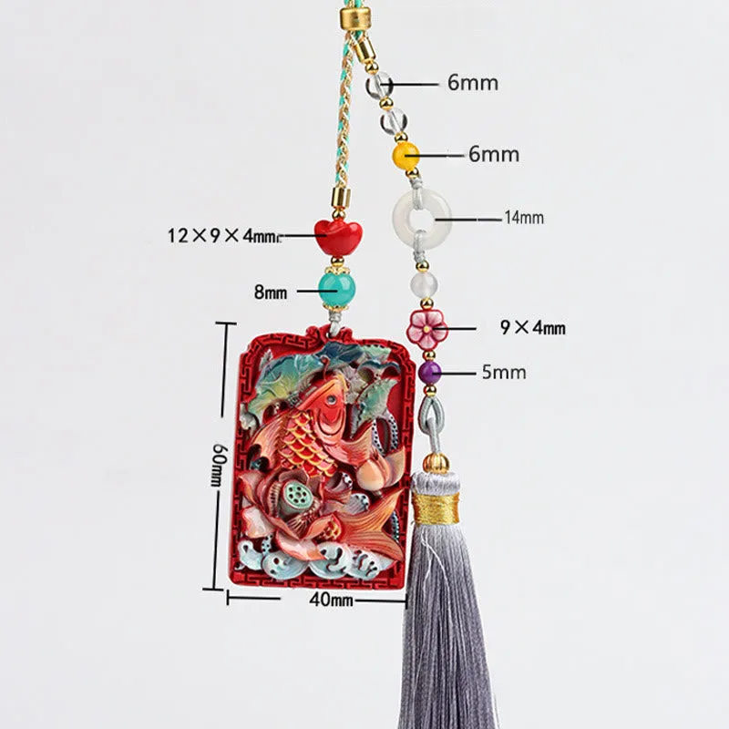Mythstone - Natural Cinnabar Koi Fish Lotus Design Blessing Peace Buckle Car Hanging Decoration - Image 16