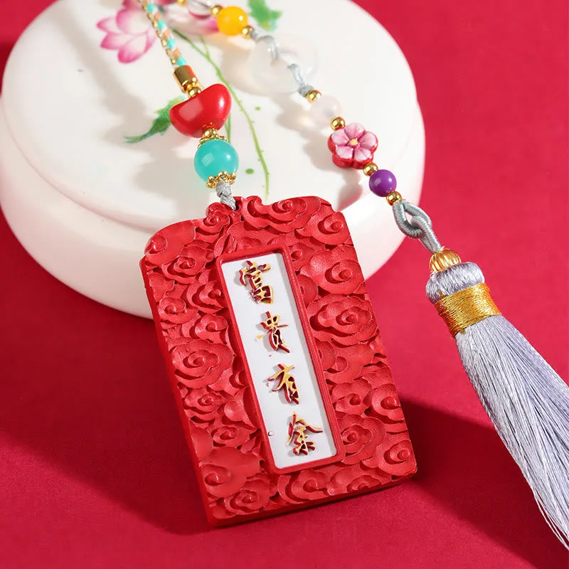 Mythstone - Natural Cinnabar Koi Fish Lotus Design Blessing Peace Buckle Car Hanging Decoration - Image 3