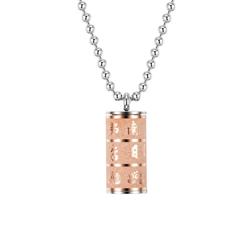 Mythstone Tibetan Om Mani Padme Hum Lotus Pattern Prayer Wheel Titanium Steel Peace Necklace Pendant - Image 9