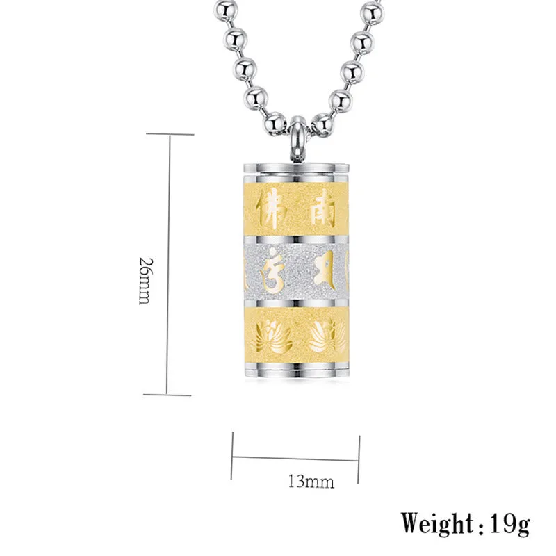 Mythstone Tibetan Om Mani Padme Hum Lotus Pattern Prayer Wheel Titanium Steel Peace Necklace Pendant - Image 8