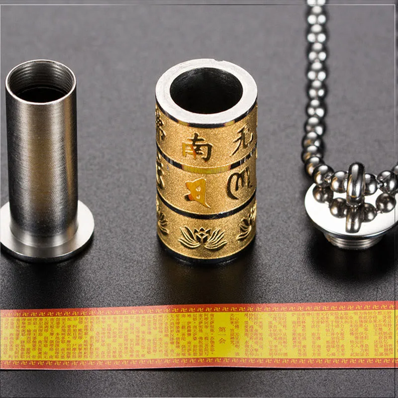 Mythstone Tibetan Om Mani Padme Hum Lotus Pattern Prayer Wheel Titanium Steel Peace Necklace Pendant - Image 3