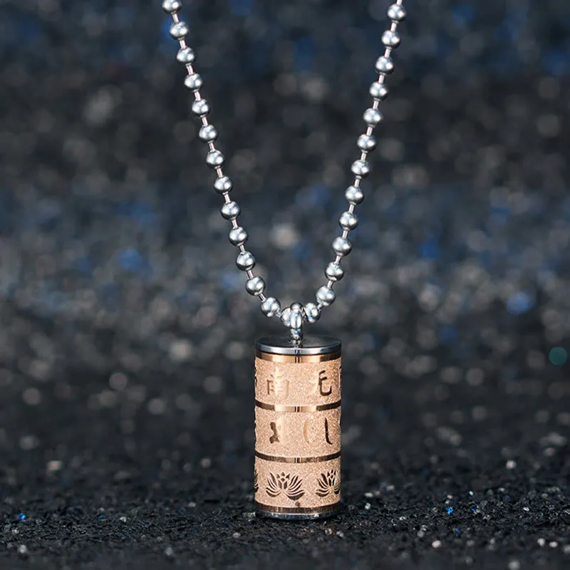 Mythstone Tibetan Om Mani Padme Hum Lotus Pattern Prayer Wheel Titanium Steel Peace Necklace Pendant - Image 10