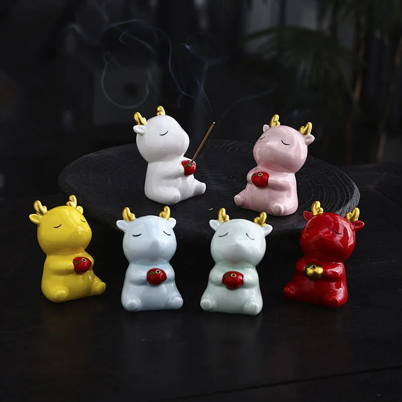 Mythstone Cute Deer Holder Healing Ceramic Incense Burner Desk Decoration