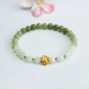 Mythstone Natural Hetian Jade Gradient Lotus Abundance Bracelet