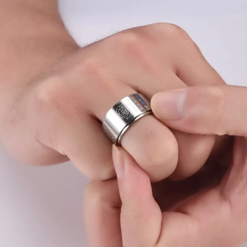 Mythstone Tibetan Golden Light Mantra Titanium Steel Smooth Surface Spinner Balance Ring - Image 4