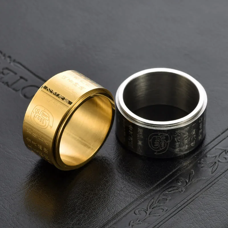 Mythstone Tibetan Golden Light Mantra Titanium Steel Smooth Surface Spinner Balance Ring - Image 9