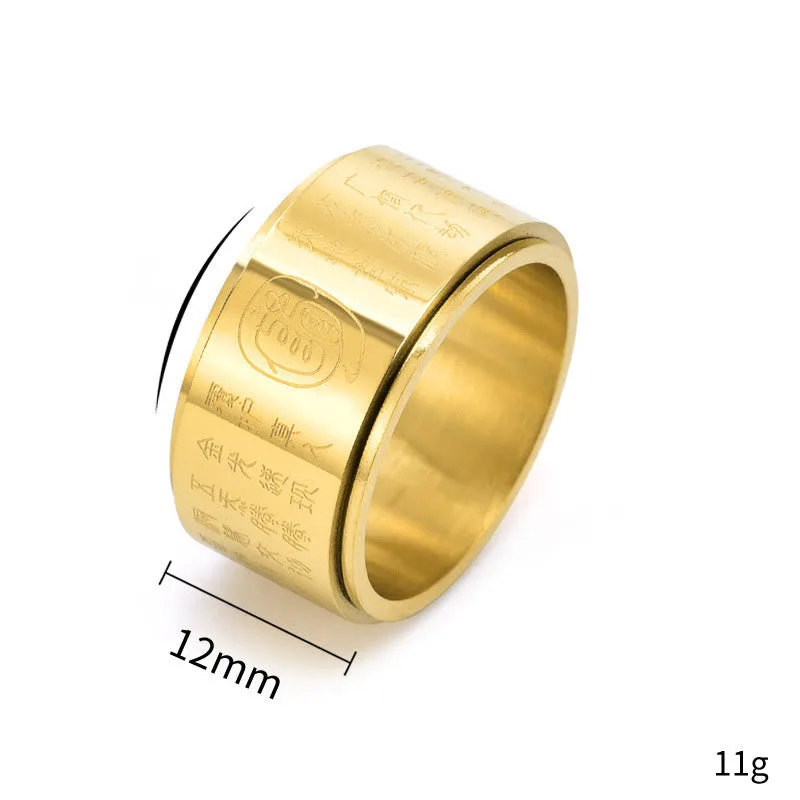 Mythstone Tibetan Golden Light Mantra Titanium Steel Smooth Surface Spinner Balance Ring - Image 8