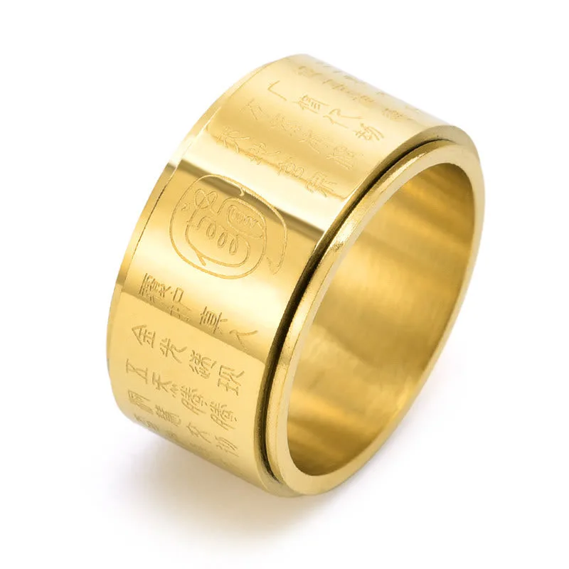 Mythstone Tibetan Golden Light Mantra Titanium Steel Smooth Surface Spinner Balance Ring - Image 7