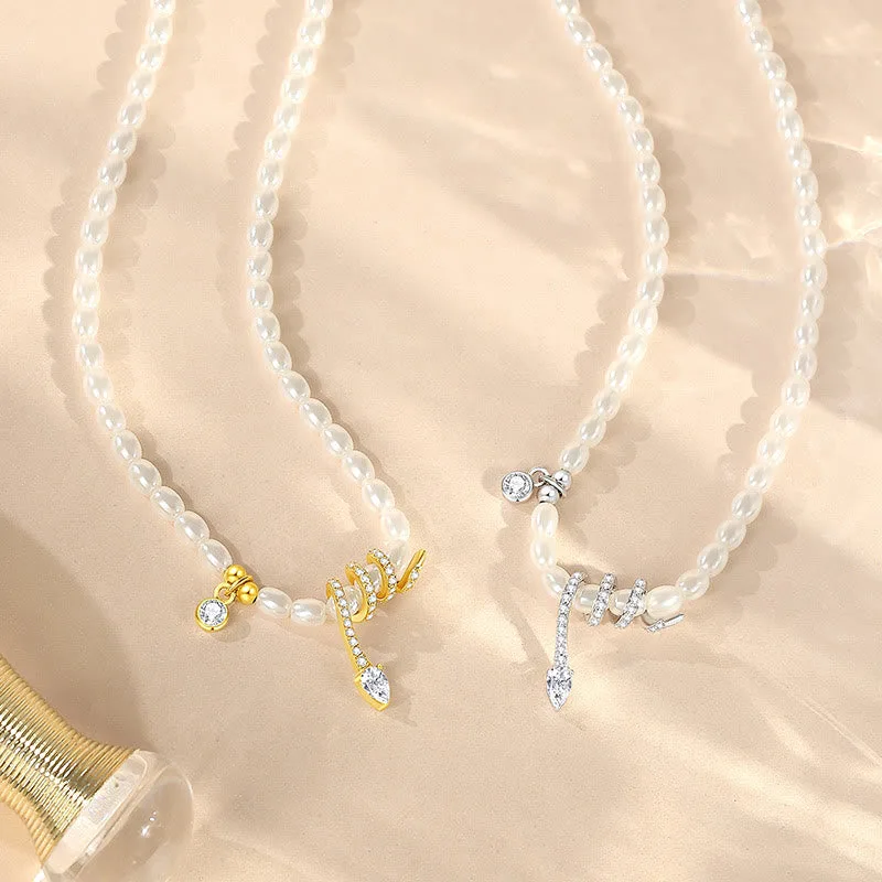 Mythstone Pearl 925 Sterling Silver Cubic Zirconia Year of the Snake Healing Necklace Pendant - Image 9