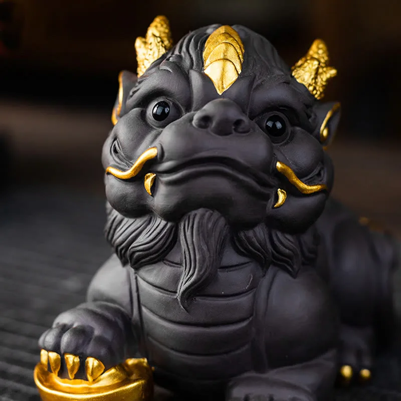 Mythstone PiXiu Ingot Ball Purple Clay Ceramic Tea Pet Wealth Home Figurine Decoration - Image 17