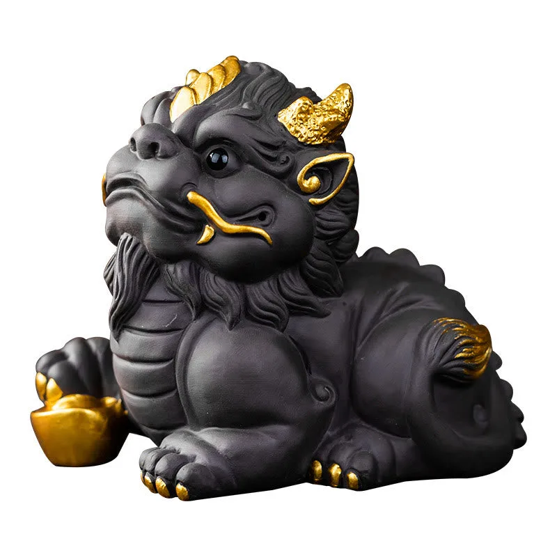 Mythstone PiXiu Ingot Ball Purple Clay Ceramic Tea Pet Wealth Home Figurine Decoration - Image 15