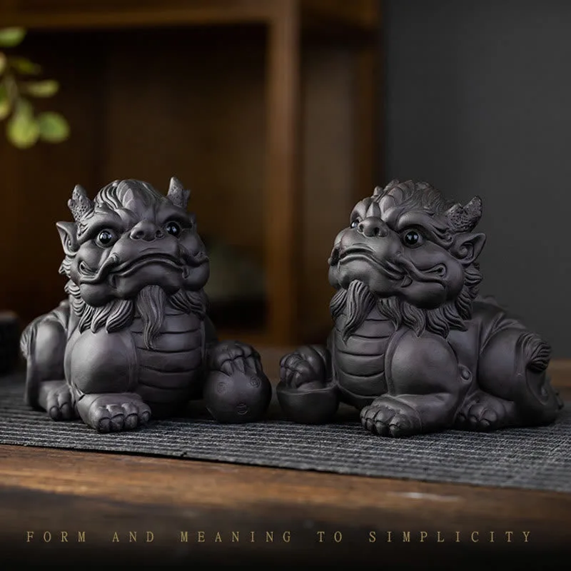 Mythstone PiXiu Ingot Ball Purple Clay Ceramic Tea Pet Wealth Home Figurine Decoration - Image 3