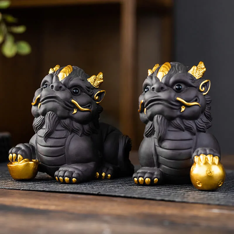 Mythstone PiXiu Ingot Ball Purple Clay Ceramic Tea Pet Wealth Home Figurine Decoration - Image 11
