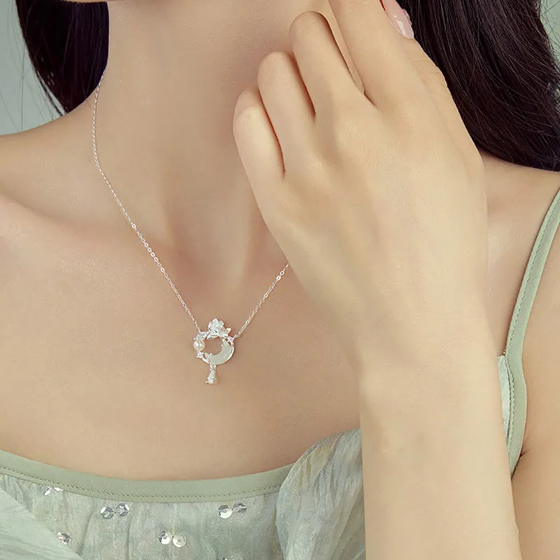 Mythstone Hetian Jade 925 Sterling Silver Cubic Zirconia Pearl Necklace Pendant - Image 5