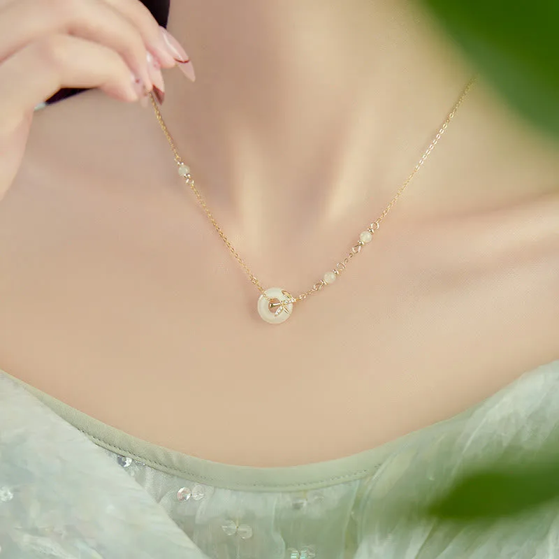 Mythstone Hetian Jade 925 Sterling Silver Cubic Zirconia Peace Buckle Abundance Necklace Pendant - Image 2