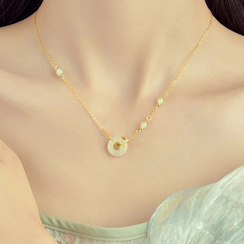 Mythstone Hetian Jade 925 Sterling Silver Cubic Zirconia Peace Buckle Abundance Necklace Pendant - Image 5