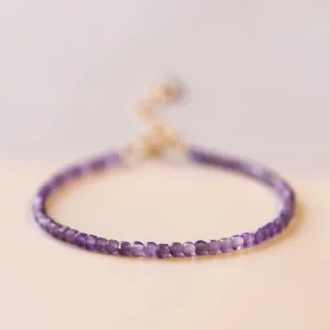 Mythstone 2.5mm Natural Amethyst Ultra-thin Beads 14k Gold Plated Copper Inner Peace Bracelet
