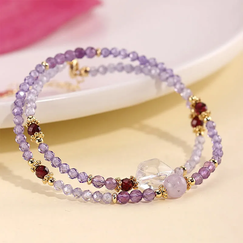 Mythstone 3.2mm Amethyst Green Rutilated Quartz Pink Tourmaline White Crystal Spiritual Awareness Double Wrap Bracelet - Image 7