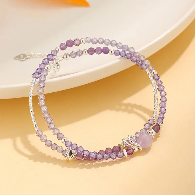 Mythstone 3.2mm Amethyst Green Rutilated Quartz Pink Tourmaline White Crystal Spiritual Awareness Double Wrap Bracelet - Image 22