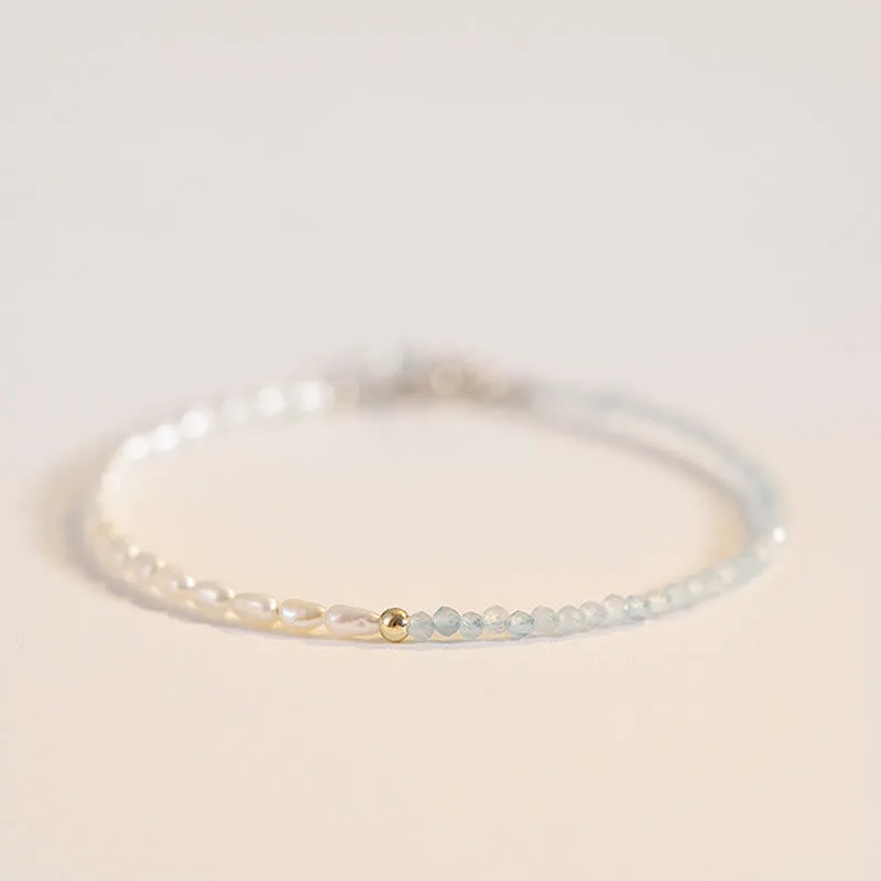 Mythstone 2mm Turquoise Pearl Ultra-thin Beads 14k Gold Plated Copper Wisdom Bracelet - Image 4