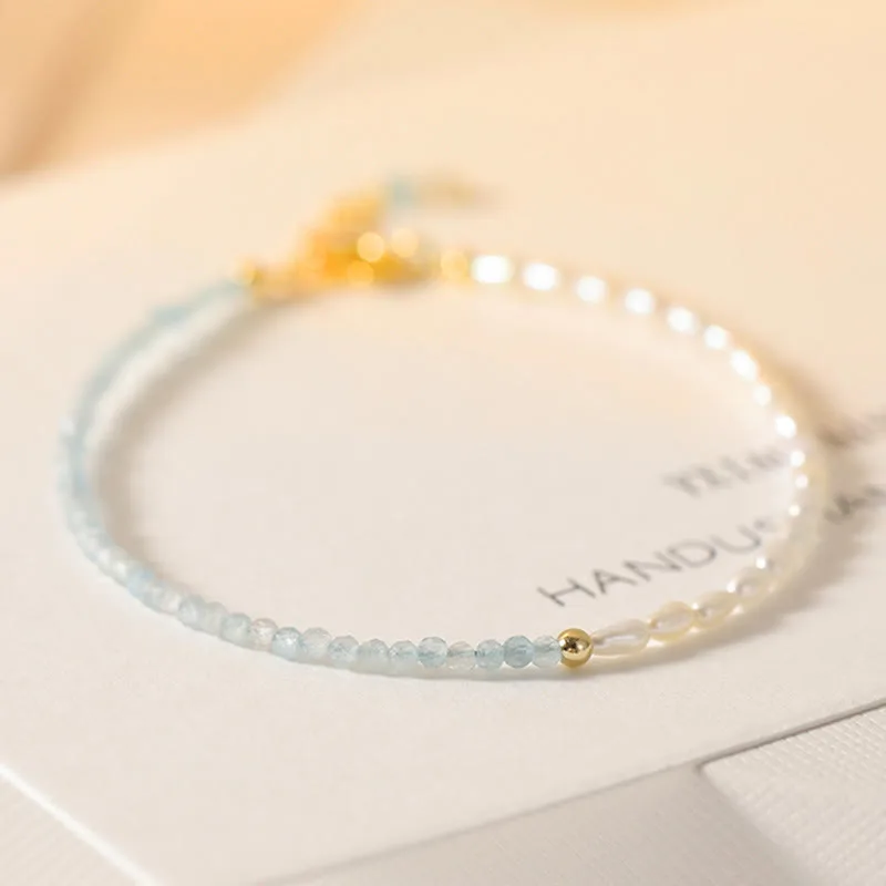 Mythstone 2mm Turquoise Pearl Ultra-thin Beads 14k Gold Plated Copper Wisdom Bracelet - Image 2