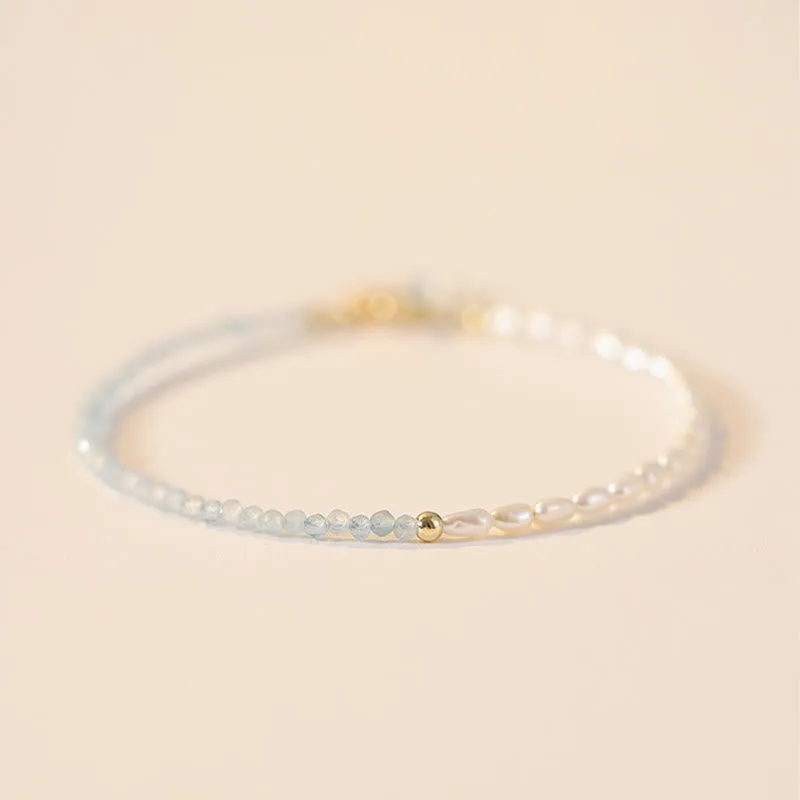 Mythstone 2mm Turquoise Pearl Ultra-thin Beads 14k Gold Plated Copper Wisdom Bracelet - Image 5